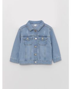 Basic Shirt Collar Baby Girl Jean Jacket