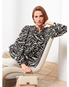 Crew Neck Patterned Long Sleeve Viscose Women's Shirt