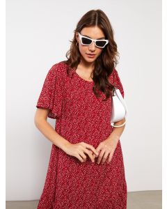 Crew Neck Patterned Short Sleeve A-Cut Women's Dress