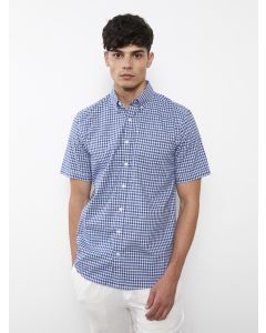 Regular Fit Short Sleeve Plaid Oxford Men's Shirt