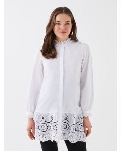 Grandad Collar Embroidered Long Sleeve Maternity Tunic