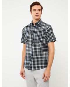 Regular Fit Short Sleeve Chequered Poplin Shirt