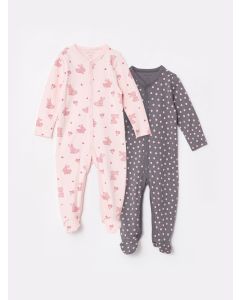 V Neck Long Sleeve Printed Baby Girl Jumpsuit 2 Pieces