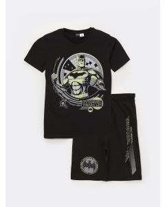 Crew Neck Batman Printed Short Sleeve Boy T-Shirt and Shorts