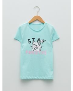 Crew Neck Printed Short Sleeve Cotton Girl T-shirt