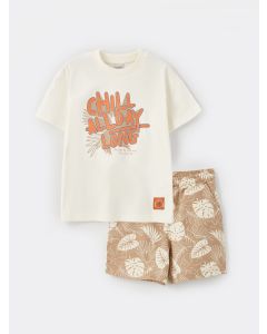 Crew Neck Printed Short Sleeve Boy T-Shirt and Shorts