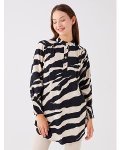 Shawl Collar Printed Long Sleeve Oversized Women's Tunic