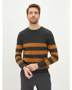 Crew Neck Long Sleeve Striped Men's Tricot Sweater