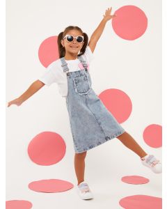 Square Neck Basic Strappy Girl Jean Bib and Brace Dress