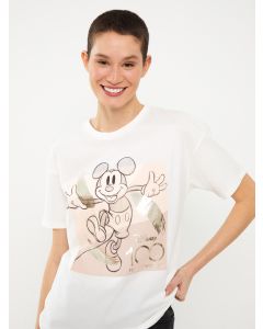 Crew Neck Mickey Mouse Printed Short Sleeve Women's T-shirt