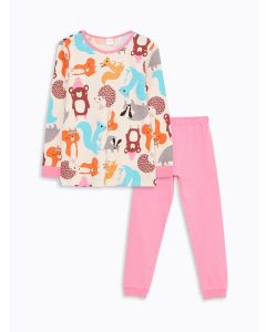 Crew Neck Printed Long Sleeve Girl Pajama Set