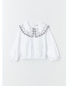 Stand-Up Collar Embroidered Long Sleeve Baby Girl Blouse