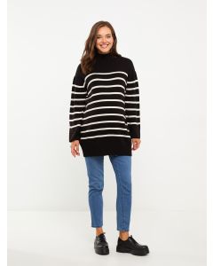 Half Turtleneck Striped Long Sleeve Women's Knitwear Tunic