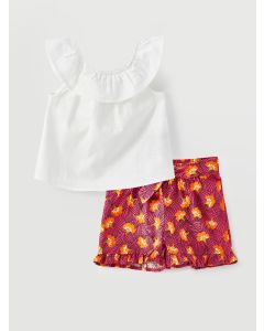 Crew Neck Baby Girl Blouse and Shorts Set