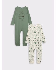 Crew Neck Long Sleeve Winnie the Pooh Printed Baby Boy Jumpsuit 2-Pack