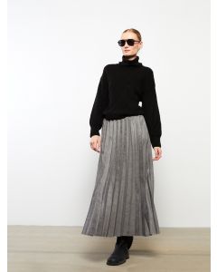 Elastic Waist Straight Women Pleated Skirt