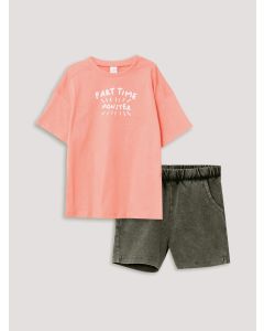 Crew Neck Short Sleeve Printed Baby Boy T-Shirt and Shorts 2-Piece Set