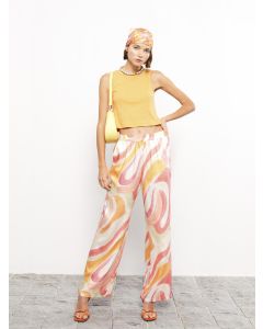 Elastic Waist Patterned Satin Women's Trousers