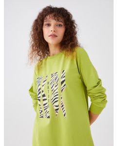 Crew Neck Printed Long Sleeve Oversize Women's Tunic