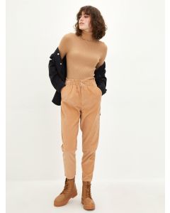 Elastic Waist Standard Fit Straight Pocket Detailed Women's Corduroy Trousers