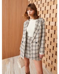 Plaid Long Sleeve Tweed Women's Blazer Jacket