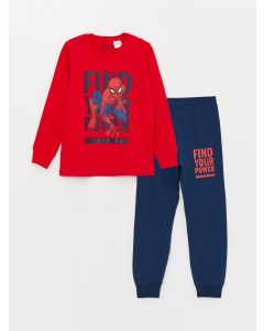 Crew Neck Spiderman Printed Long Sleeve Boy Pajama Set