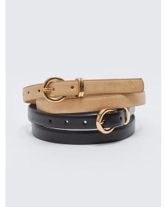 Leather Look Womens Slim Belt 2-Pack