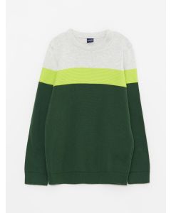 Crew Neck Long Sleeve Boy Tricot Sweater with Color Block