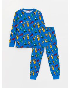 Crew Neck Printed Long Sleeve Boy Pajama Set