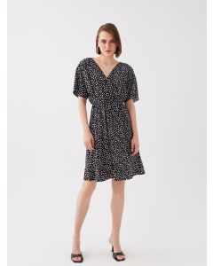 V Neck Polka Dot Short Sleeve Women's Dress