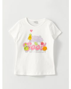 Crew Neck Short Sleeve Printed Girl's T-Shirt