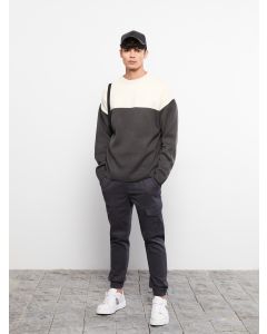 Crew Neck Long Sleeve Men's Tricot Sweater with Color Block