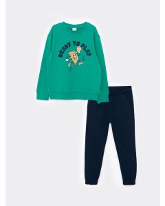 Crew Neck Printed Long Sleeve Boy Sweatshirt and Sweatpants