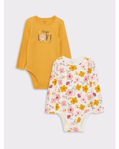 Crew Neck Long Sleeve Printed Baby Girl Body with Snap Crotch 2-Pack