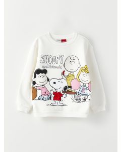 Crew Neck Snoopy Printed Long Sleeve Girls' Sweatshirt