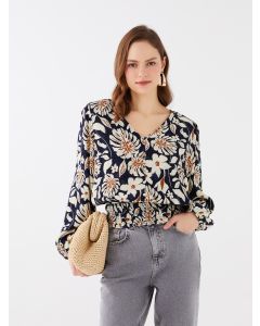 Women's V-Neck Floral Long Sleeve Blouse