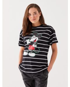 Crew Neck Mickey Mouse Printed Short Sleeve Maternity T-shirt