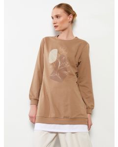 Crew Neck Printed Long Sleeve Women's Tunic