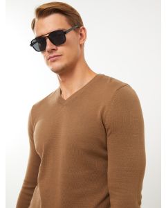 V Neck Long Sleeve Men's Knitwear Sweater