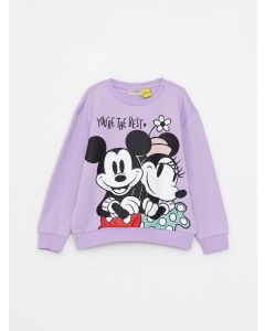 Crew Neck Minnie and Mickey Mouse Printed Long Sleeve Girl Sweatshirt