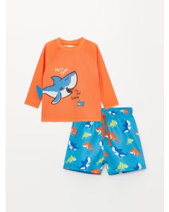 Crew Neck Long Sleeve Printed Baby Boy Swimwear Set