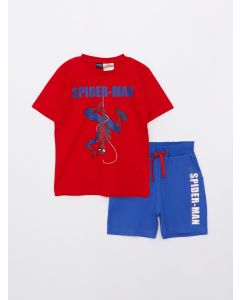 Crew Neck Spiderman Printed Short Sleeve Boy T-Shirt and Shorts