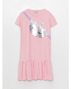 Crew Neck Two Way Sequined Short Sleeve Girls Dress