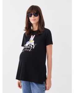 Crew Neck Daisy Duck Printed Short Sleeve Maternity T-Shirt