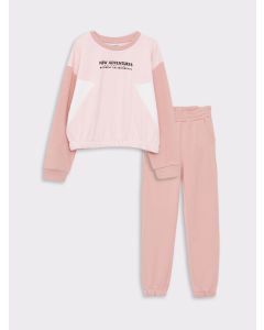 Crew Neck Printed Long Sleeve Girl Sweatshirt and Sweatpants