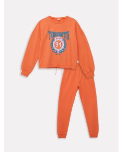 Crew Neck Printed Long Sleeve Girl Pajama Set