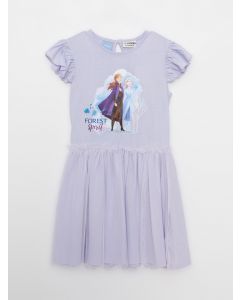 Crew Neck Frozen Printed Short Sleeve Girl Dress