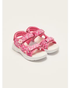 Double Band Patterned Hook and Loop Girls' Sandals