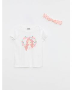 Crew Neck Printed Short Sleeve Girl's T-Shirt and Headband