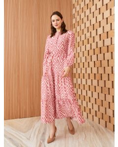 Patterned Long Sleeve Women Dress